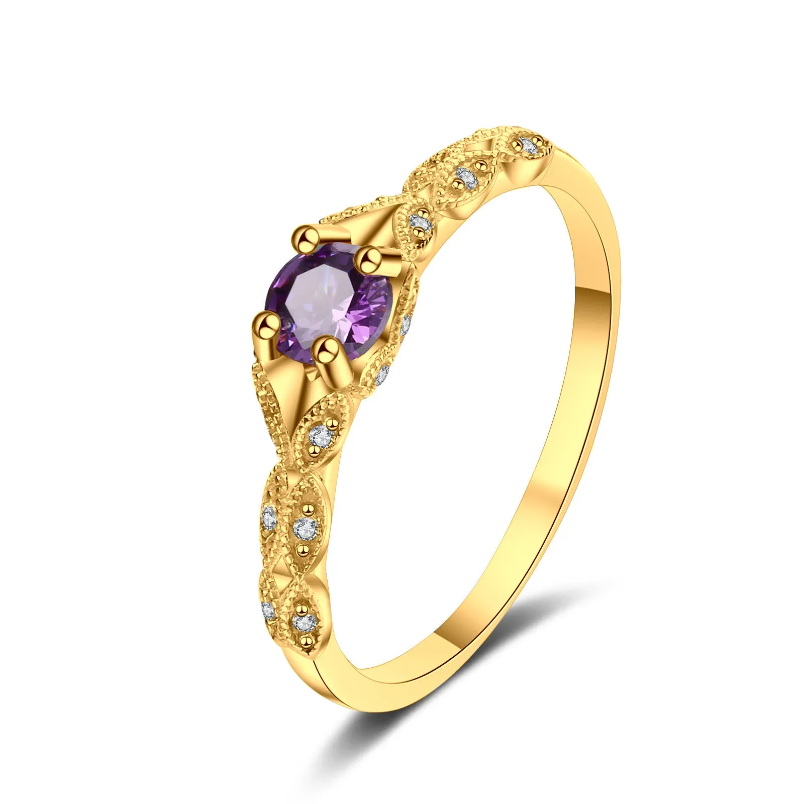 Sterling Silver European and American Simple Light Luxury Style Amethyst Rose Gold Zirconia Women's Ring Turkish Rings view 3