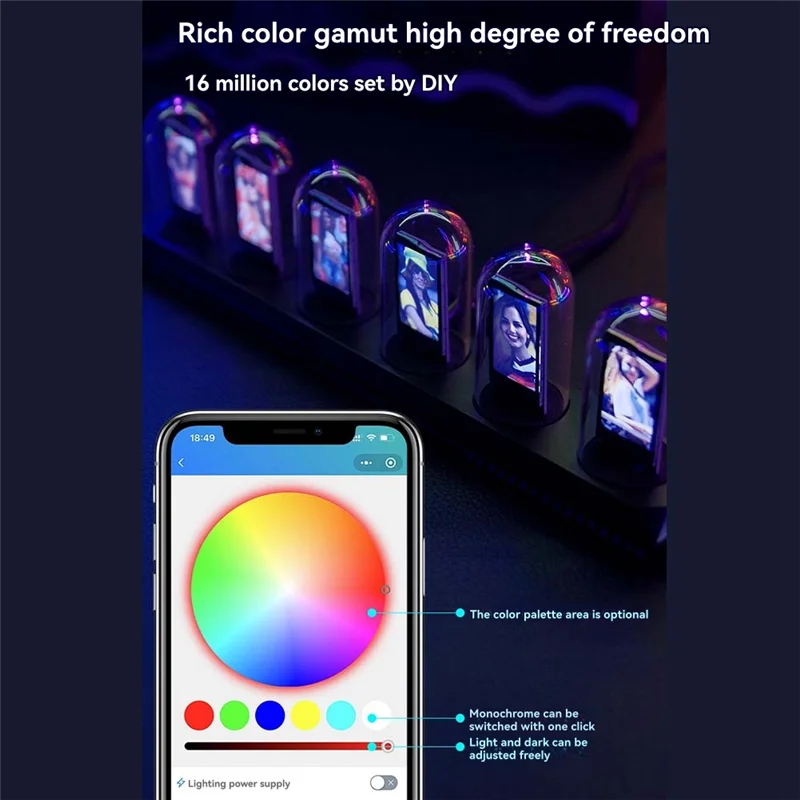 

HGFLE-LED Nixie Tube Clock IPS Color Screen Digital Clock DIY Analog Digital Tube Wifi Time Desktop Desktop Digital Clock