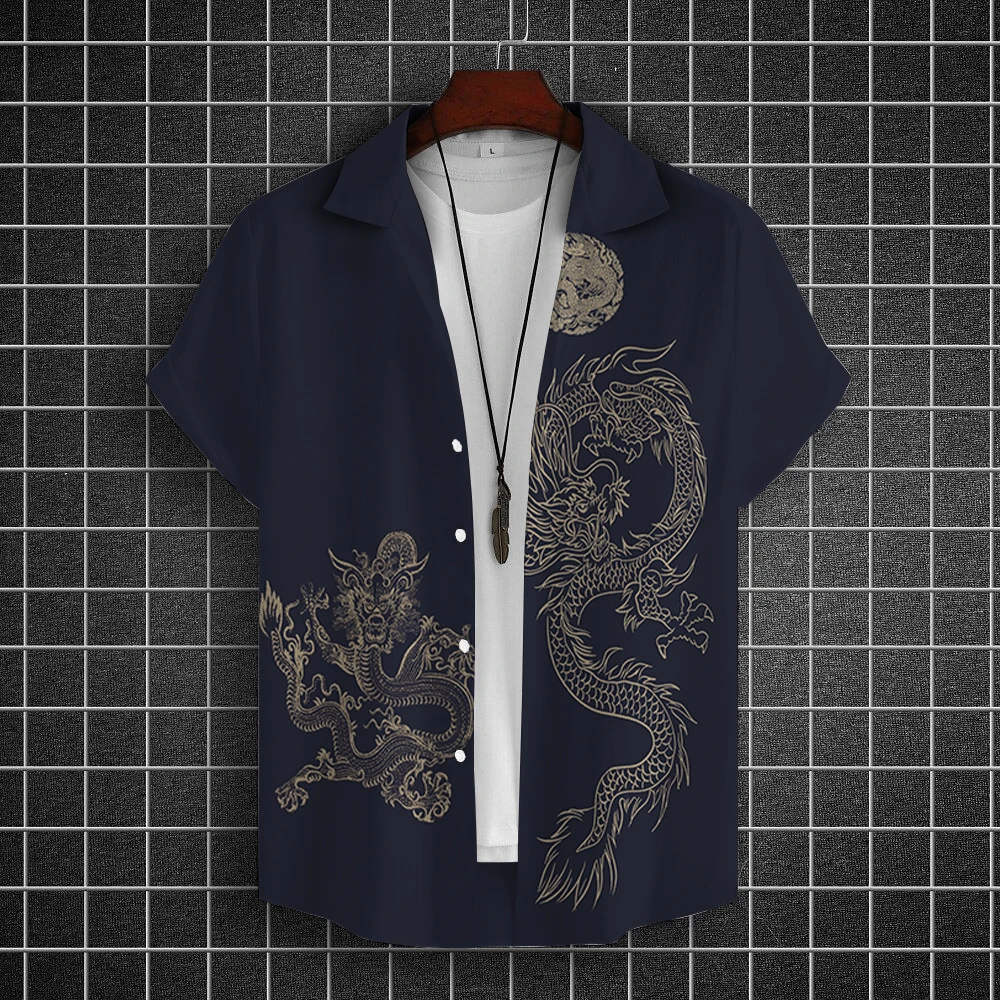 Camicie da uomo top manica corta Dragon Graphic abbigliamento camicie 3d 2024 Casual Fashion Streetwear abbigliamento estivo per camicetta maschile