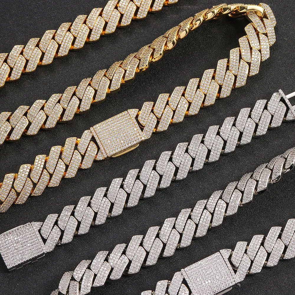 Custom 20MM Gold Plated Cuban Link Chain Necklace Bracelet Fashion Jewelry with Diamond Moissanite Christian Religious