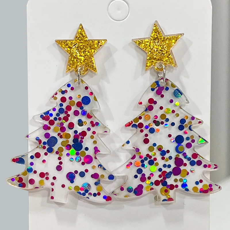 New Christmas Earrings Christmas Tree Flashing Colorful Christmas Lights Christmas Tree Shining Acrylic Earrings Decorative Gift