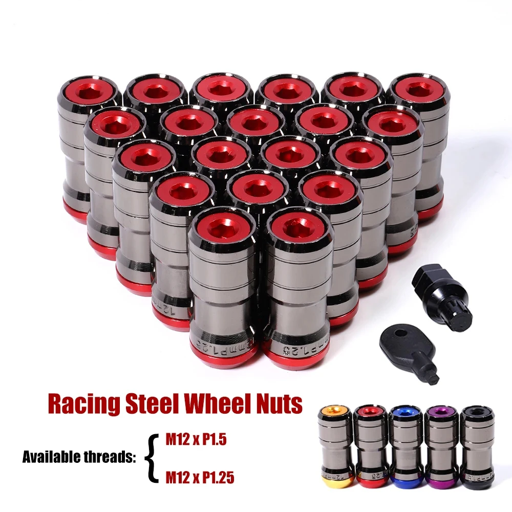 

M12xP1.25/ M12xP1.5 Racing Wheel Nuts Concealed Heptagon Formula Steel Wheels Lock Lug Nuts Acorn Rim Closed End 20Pcs/Set