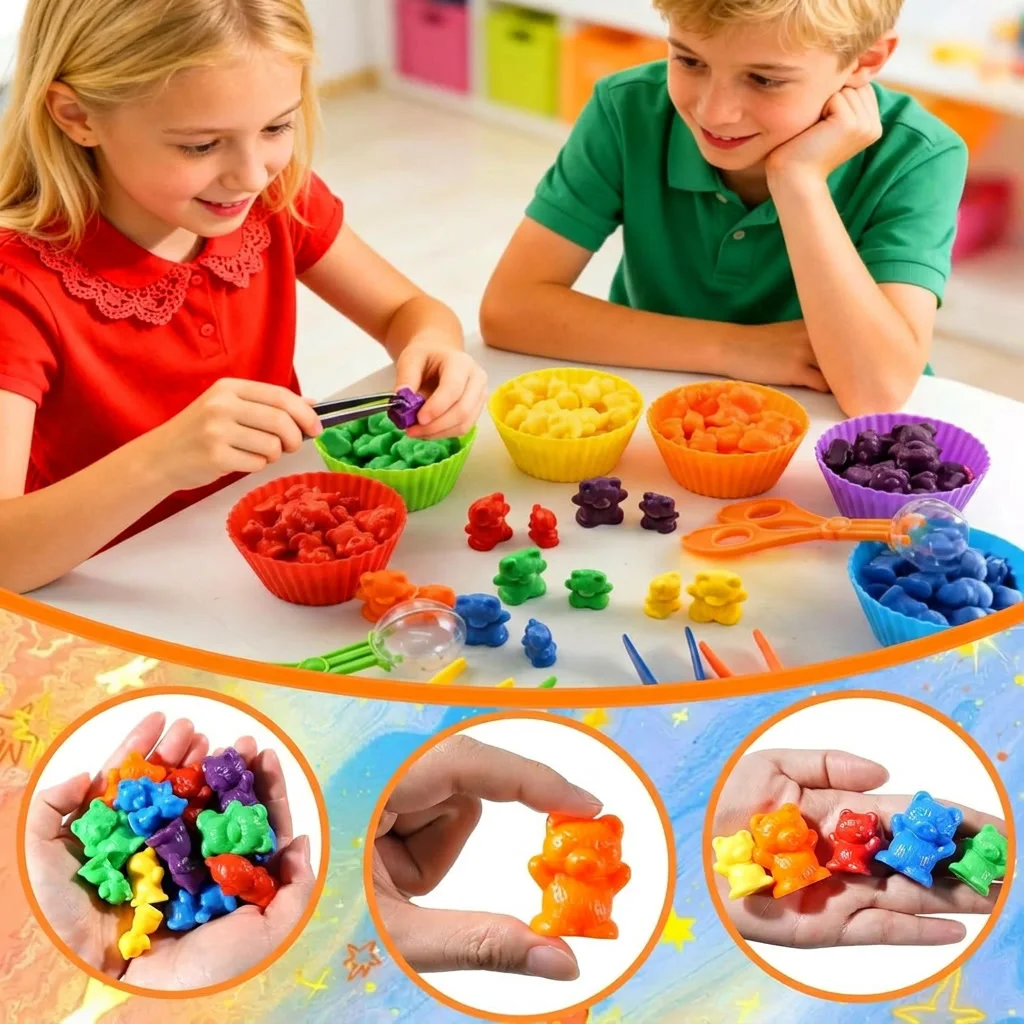 Colorful Counting Bears with Sorting Cups & Tweezers, Toddler Counting & Color Sorting Educational Toy Gift for Kids Boys Girls - view 2
