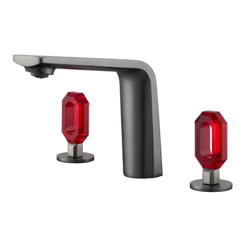 

Light luxury all-copper crystal double handle split basin faucet bathroom cabinet hot and cold double control basin