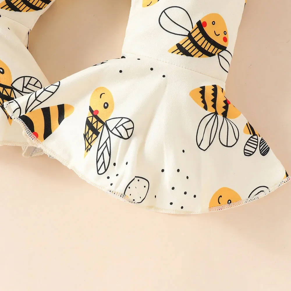 0-18 M Baby Girls Clothes Set 3Pcs New Autumn Infant Bodysuit Set Toddler Girls Cute Cartoon Print Bell-bottoms with Headband