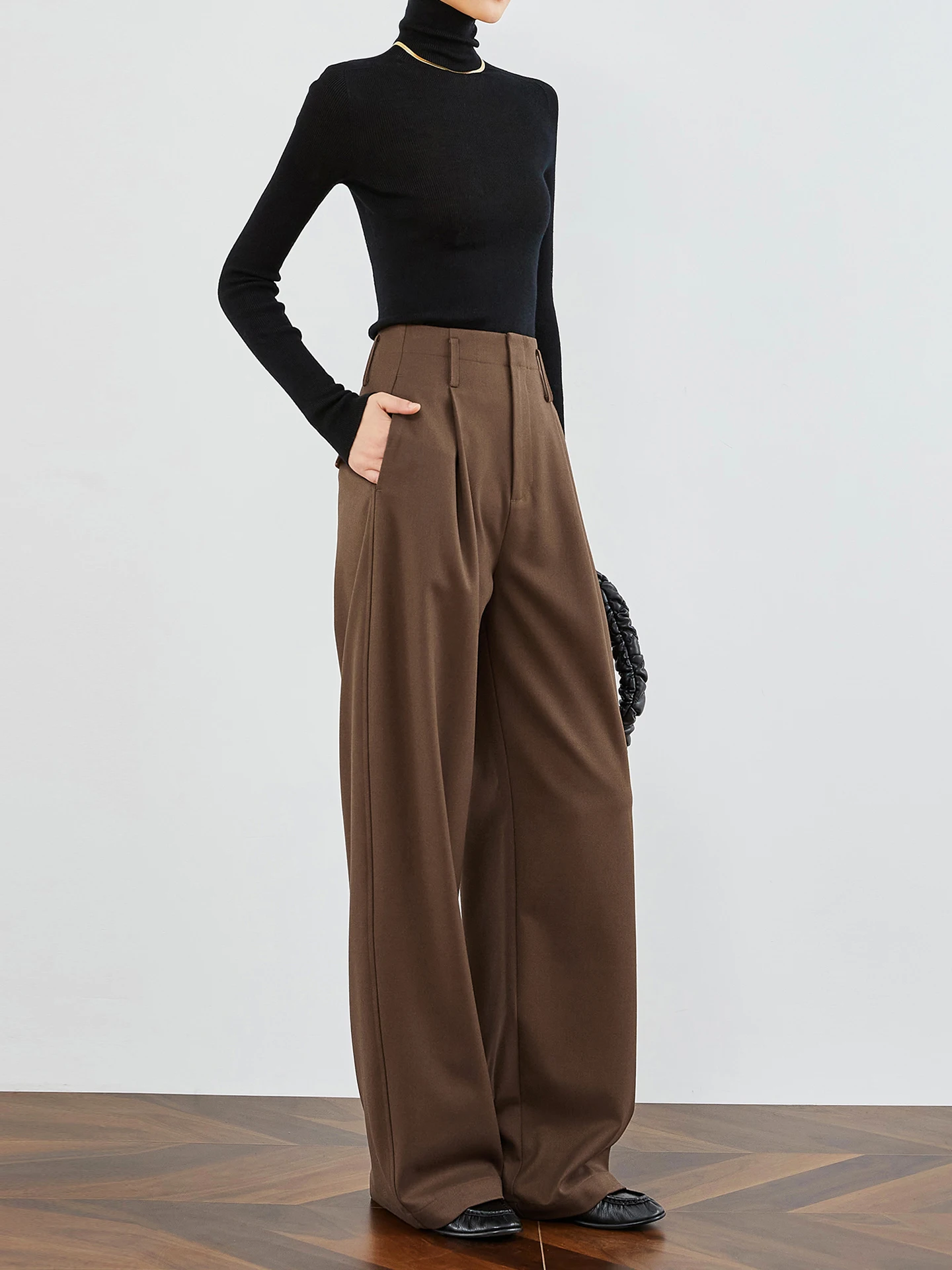 

Винтажные брюки TUMPUS с высокой талией и широкими штанинами, женские, осенне-зимние, прямого кроя, костюмные, цвет кофе, повседневные брюки