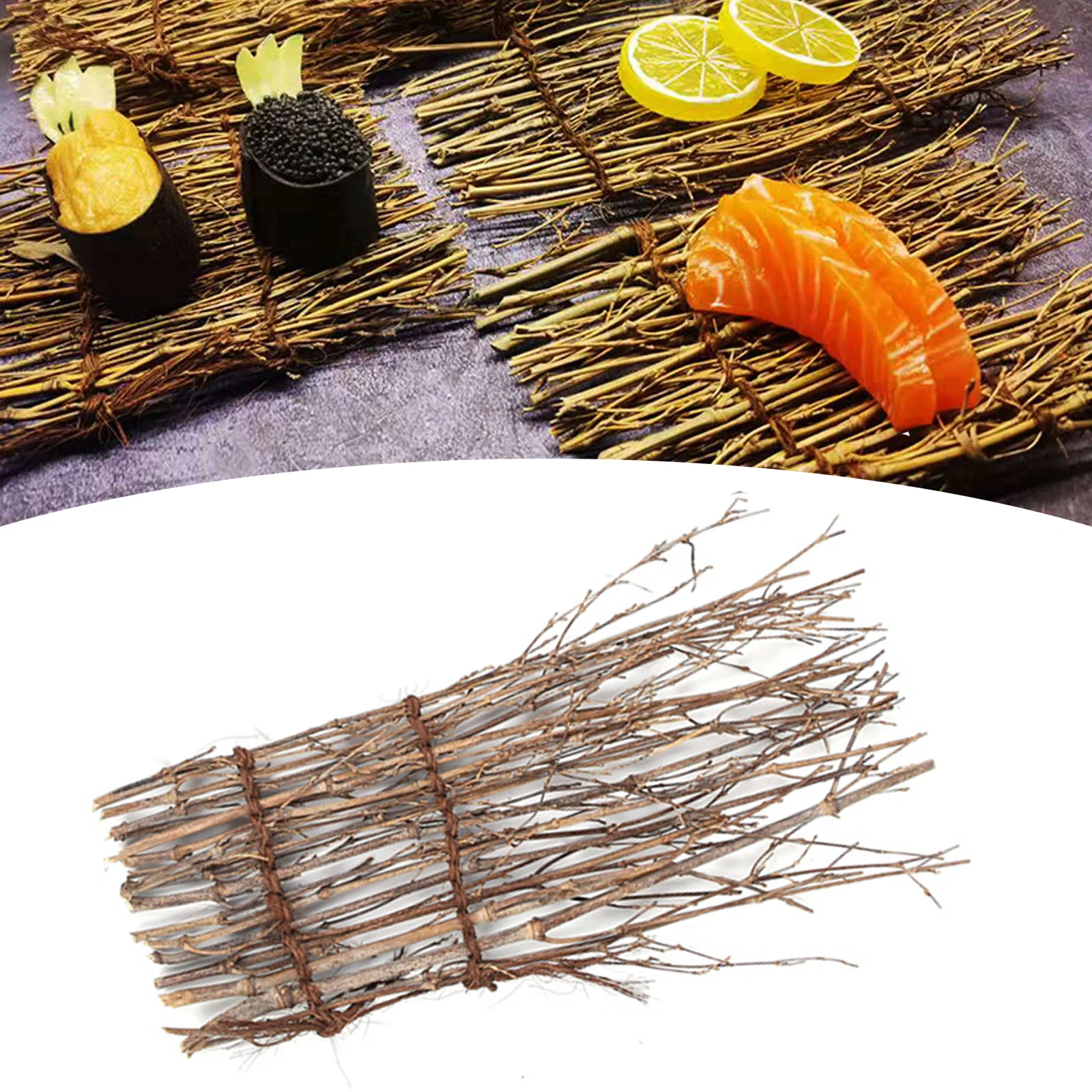 Natural Purple Bamboo Fence Decor Exquisite Sushi Dish Tray Plate Mini Garden Prop Sashimi Mat Kitchen Tools