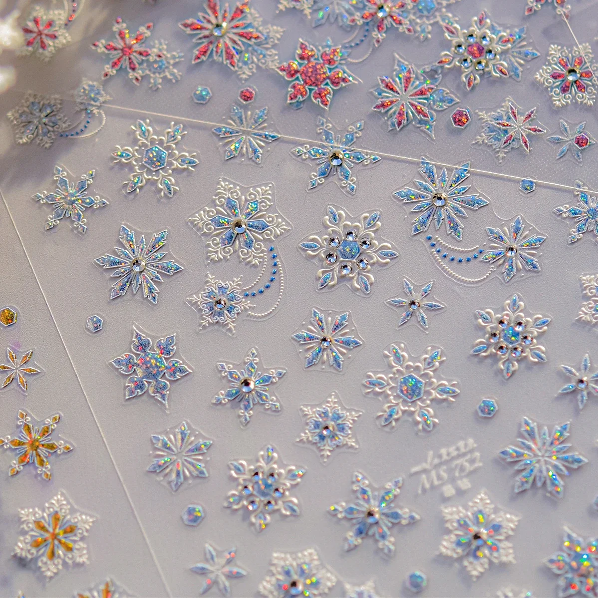 Shiny Rhinestone Laser Silver Pink Gold Snowflake 3D Self Adhesive Nail Art Stickers Snow Lace Totems Manicure Decals Wholesale