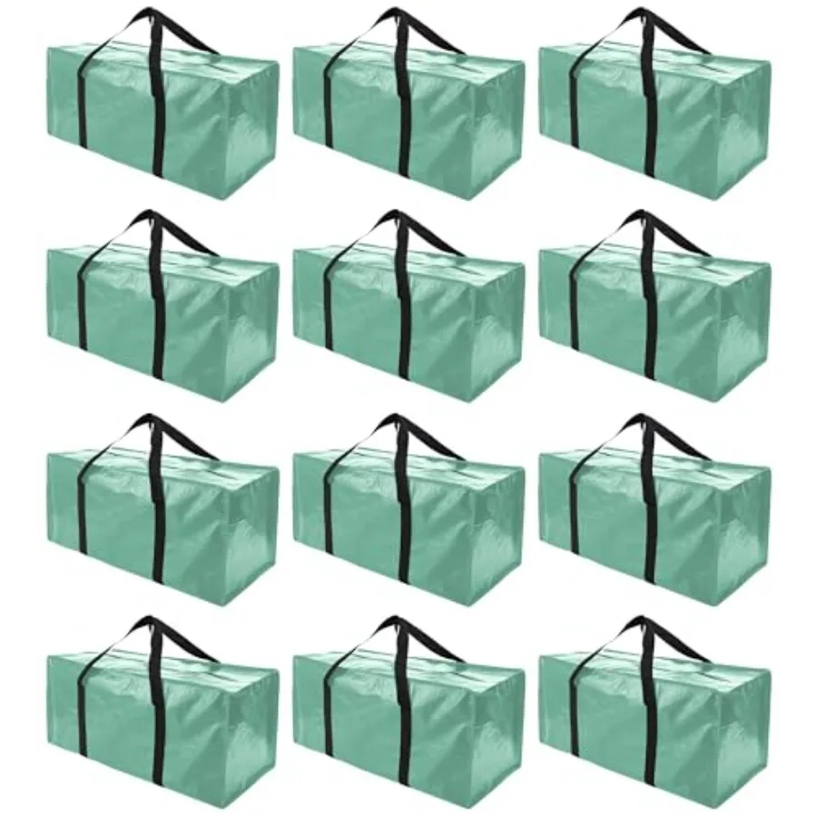

12 Pack Extra Large Moving Bags with Zippers and Carrying Handles, Heavy-Duty Storage Tote for Space Saving Moving Storage, Fol