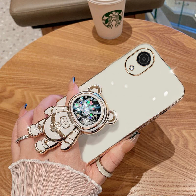 Cartoon Bear Fold Stand For Samsung Galaxy A03 Core Phone Case Luxury Plating Cover