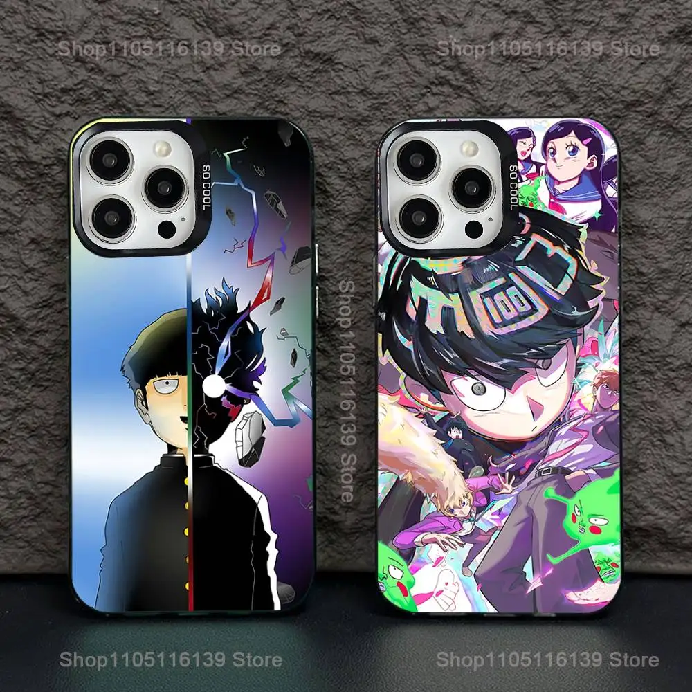 

M-Mob Psycho 100 Anime Phone Case For iPhone 16,15,14,13,12,11,Pro,XS,Max,Plus,Mini,SE Black Candy Matte Shockproof Cover