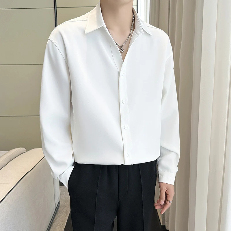 

Модная мужская рубашка с v-образным вырезом и длинным рукавом, уличная одежда, весна-осень, однотонные мужские повседневные рубашки, красивая мужская одежда в корейском стиле