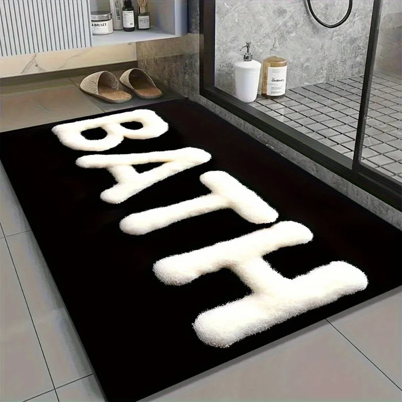 

1pc Bathroom Floor Mat Anti-slip Quick-drying Modern Letter Pattern Easy-to-clean Decorative Carpet Modern Simple Diatom Ooze