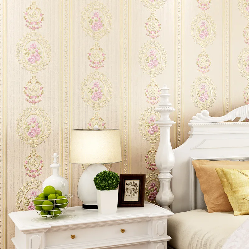 

Roll wallpaper Concave convex deep embossed Mirror Flower 3D Wallpaper bedroom Shop Garden warm wallpaper W192