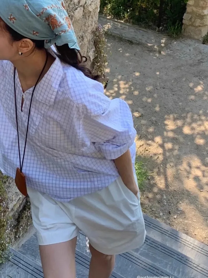 

Qui very Age-Defng College Sle Long Sve Casual Collar Plaid Sun Protection irt Women's Loose Fit Commute Sle...