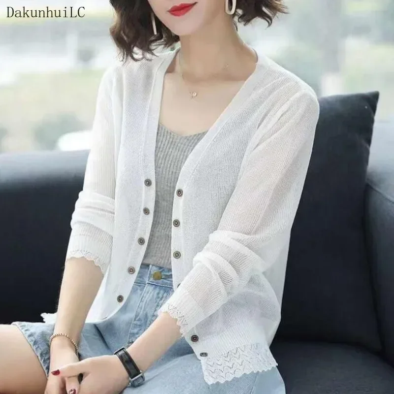 New 2024 Autumn Summer Cardigan Women Hollow Out Shawl Knitted Sweater Female Cardigans Women Thin Jacket Coat Ladies Tops