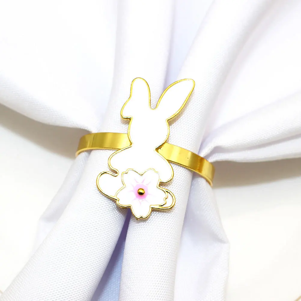 

4Pcs Easter Bunny Napkin Rings Metal Floral Rabbit Napkin Holders Spring Dining Room Decor Holiday Table Accessories