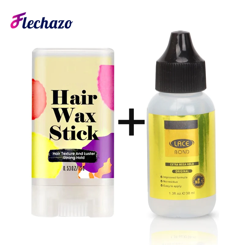 Pegamento transparente para peluca de encaje con palo de cera para el cabello, 2 piezas, resistente al agua, adhesivo de fijación fuerte para el cabello y Palo de pomada