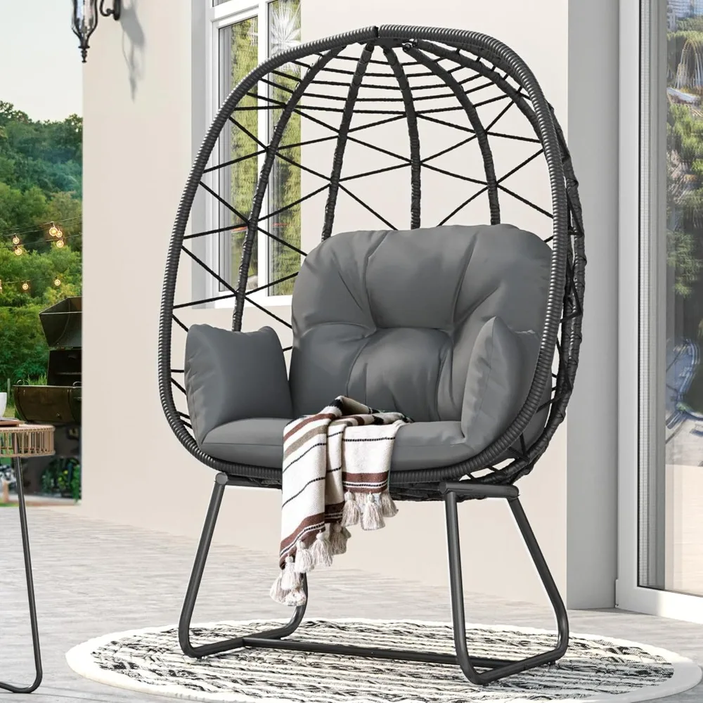 

Egg Chair with Stand Outdoor Indoor Egg Lounge with Cushion Wicker PE Rattan Included for Patio, Garden,