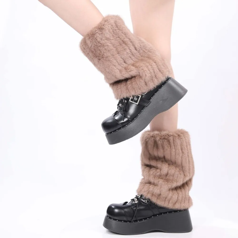 

Модные меховые гетры из искусственного меха 25/40/50 см, длинные носки-трубочки в стиле Y2K, однотонные, мягкие, для ботинок в стиле Лолита, JK