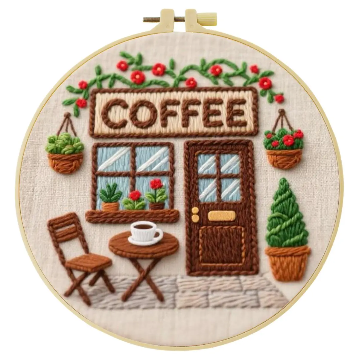 1 Stück 20X20CM/15X15CM 7,87/6,3 Zoll Kaffeehaus-Stickerei-Starter-Kit DIY-Kit DIY-Stickerei-Set Handarbeiten Nadelkunst – Detail 3