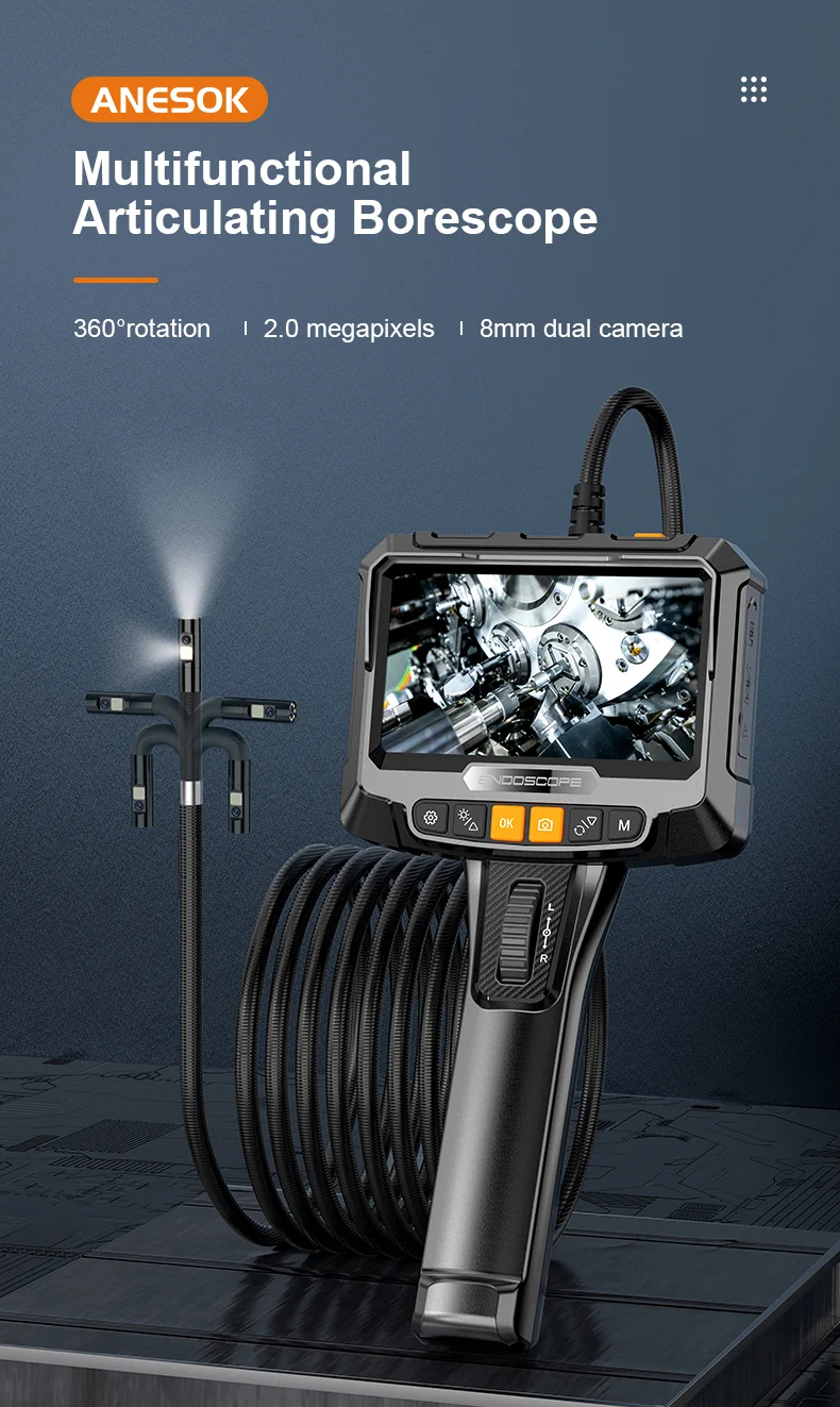 360 ° Rotating Dual-Lens Endoscope, 3.9MM 5-Inch IPS Endoscope Inspection Camera, Automotive Mechanical Industrial Endoscope