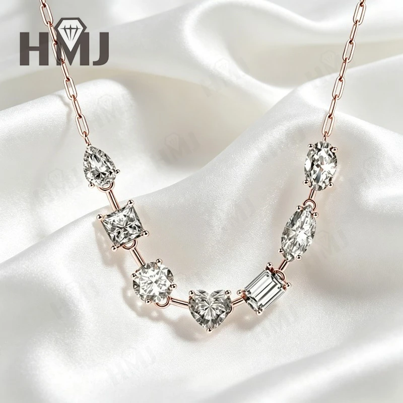 

925 Sterling Silver Necklace 7ct Moissanite Pendant DColor Pear/Princess/Emerald/Oval/Round Engagement Fine Jewelry Gift for Her