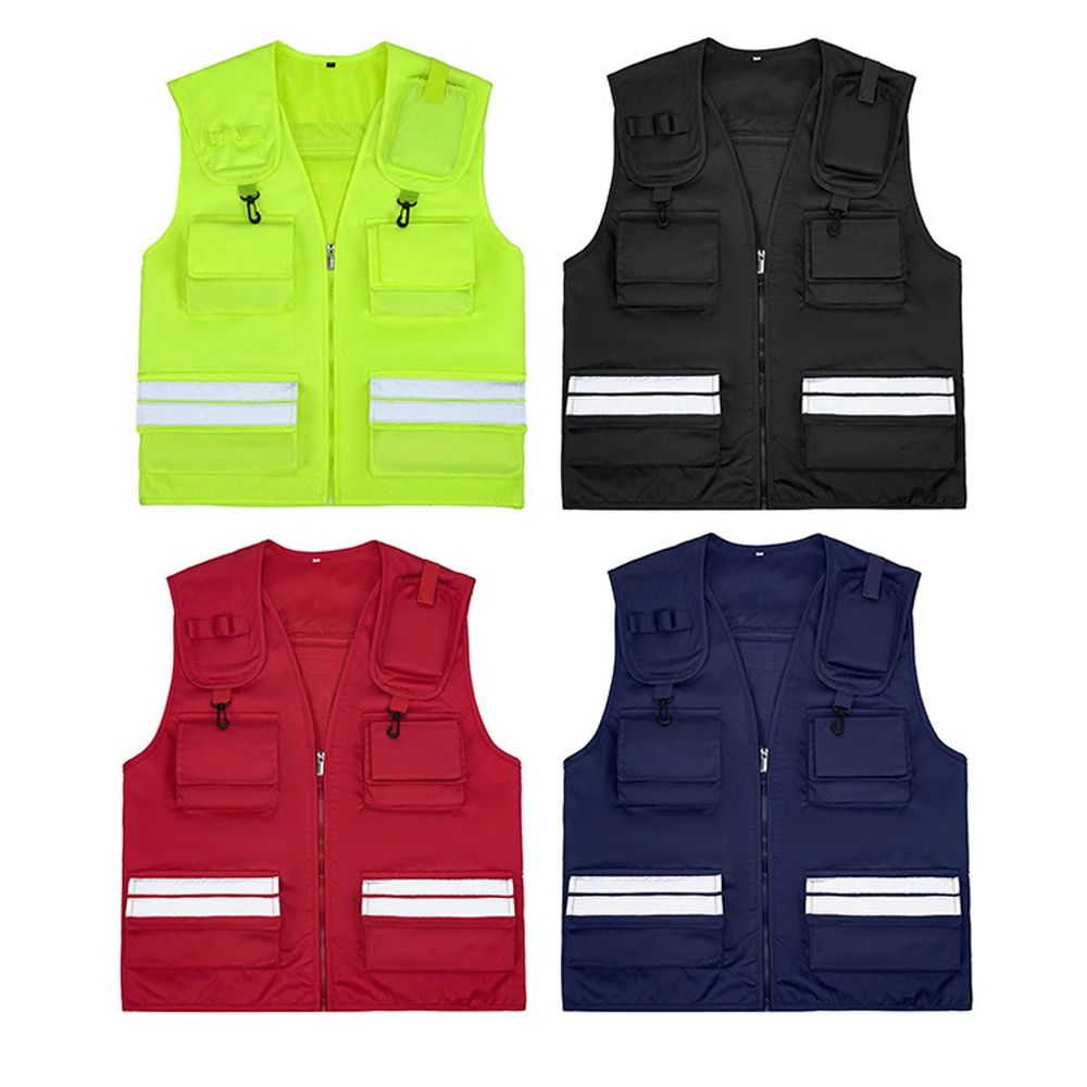 Outdoor Black Safety Vest High Visibility Man Working Clothes Traffic Security Protection Night Casual Reflective Vest