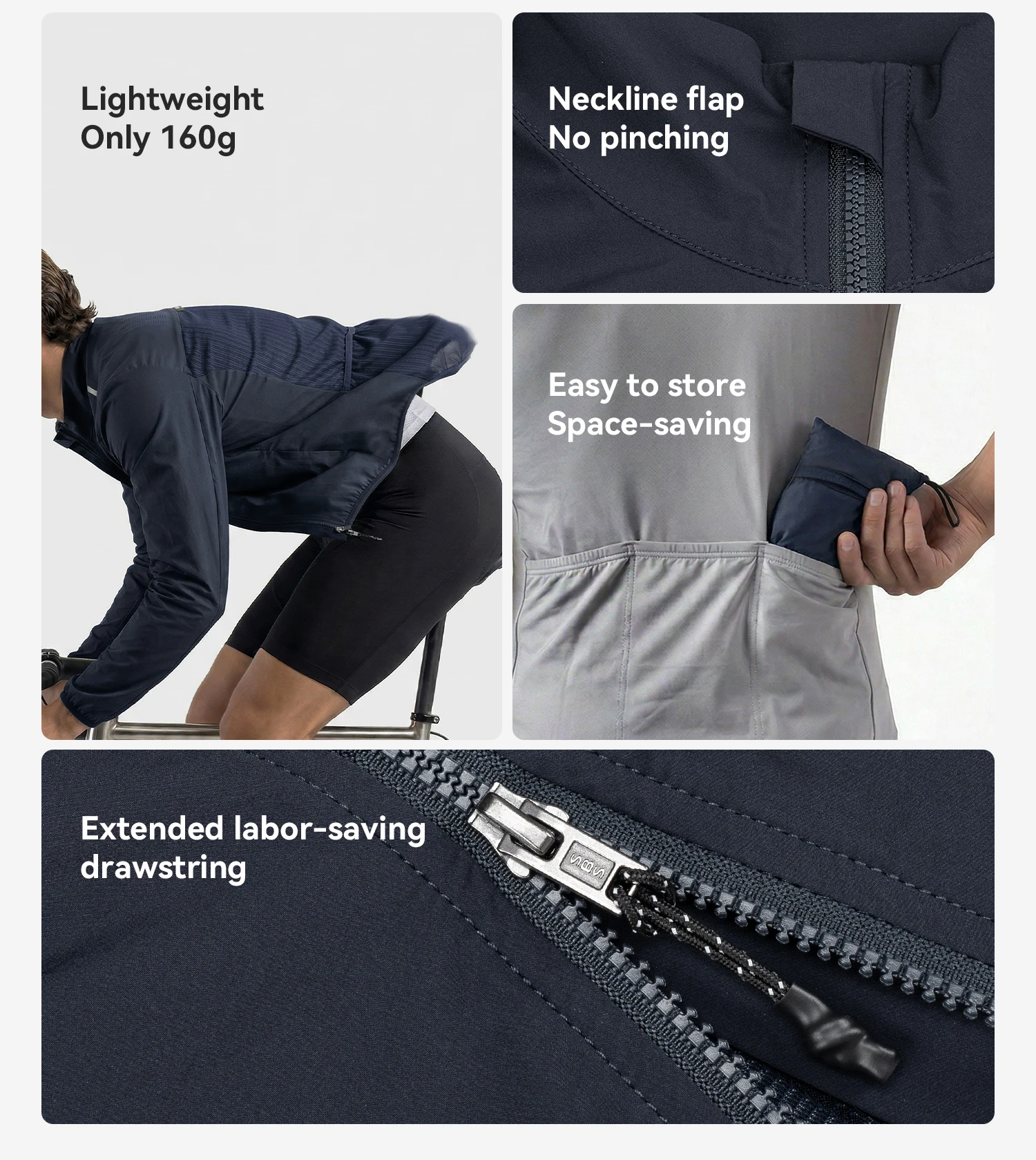 ROCKBROS Fahrradjacke, winddicht, atmungsaktiv, leichte, faltbare Fahrradjacke mit UV-Schutz für Herren und Damen. – Detail 14