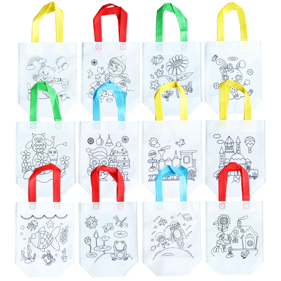 DIY Graffiti Bag with Coloring Markers Handmade Painting Non Woven Bags for Children Arts Crafts Color Filling Drawing Toy