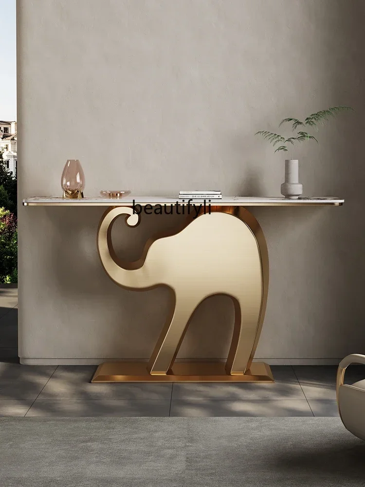 

Q181 Console Affordable Luxury Style Curio Cabinet Stone Plate Entrance Rack Side View Table Pieces