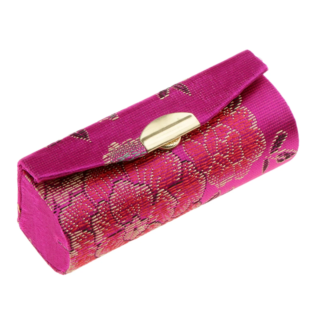 5 Pieces Lipstick Case Holder With Mirror,Chinese Traditional Flower Design