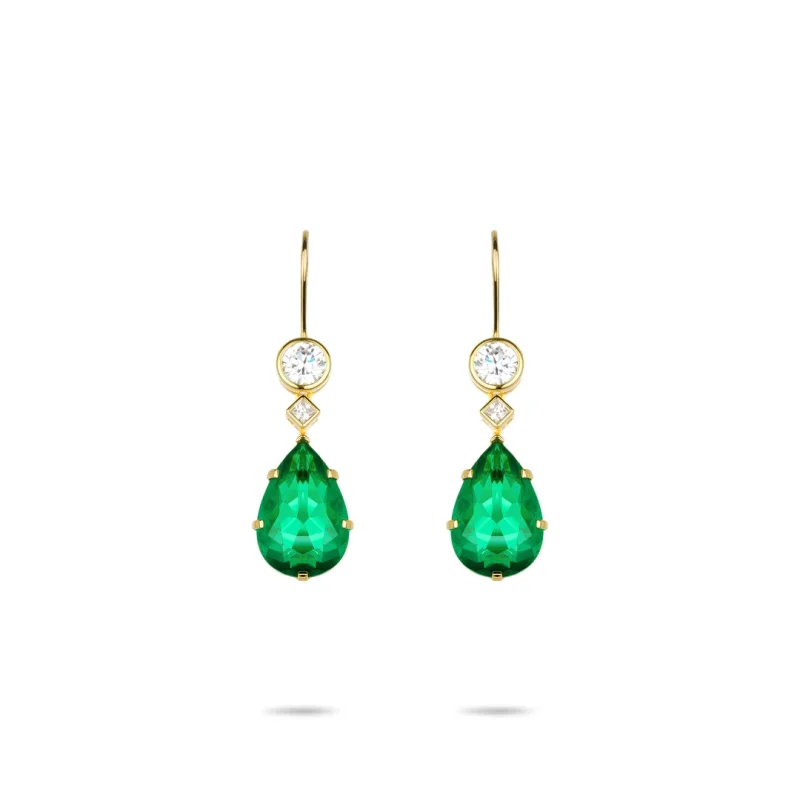

Bellux 925 Silver Gold Plated Synthetic Zircon Emerald Fashion Green Pear Shaped Gemstone Earrings