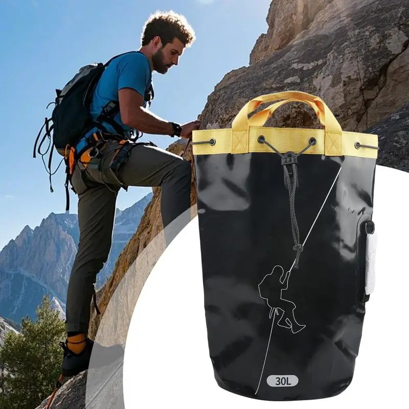 Bolsa de cuerda para escalada al aire libre, mochila de doble hombro, almacenamiento de equipo de cueva para explorar, drenaje de agua de rescate profesional