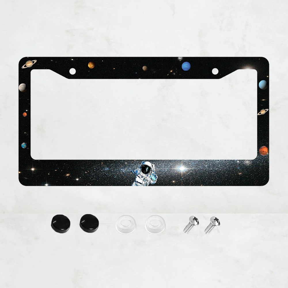 

Black 2-Hole License Plate Frame with Space Astronaut Pattern, Aluminum Material, 6x12 Inches, Includes Screw Set