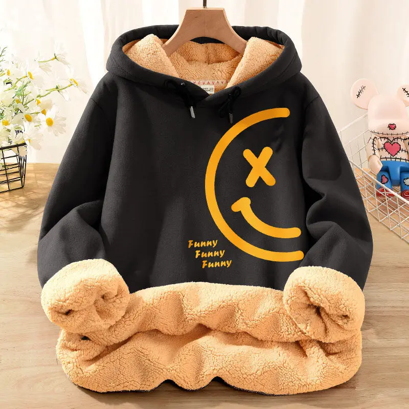 Winter Sweet New Products Sweatshirt Women Fleece Coat Print Vitality Milk Tea Fairy Pullover Orange Red Casual Hoodie Female