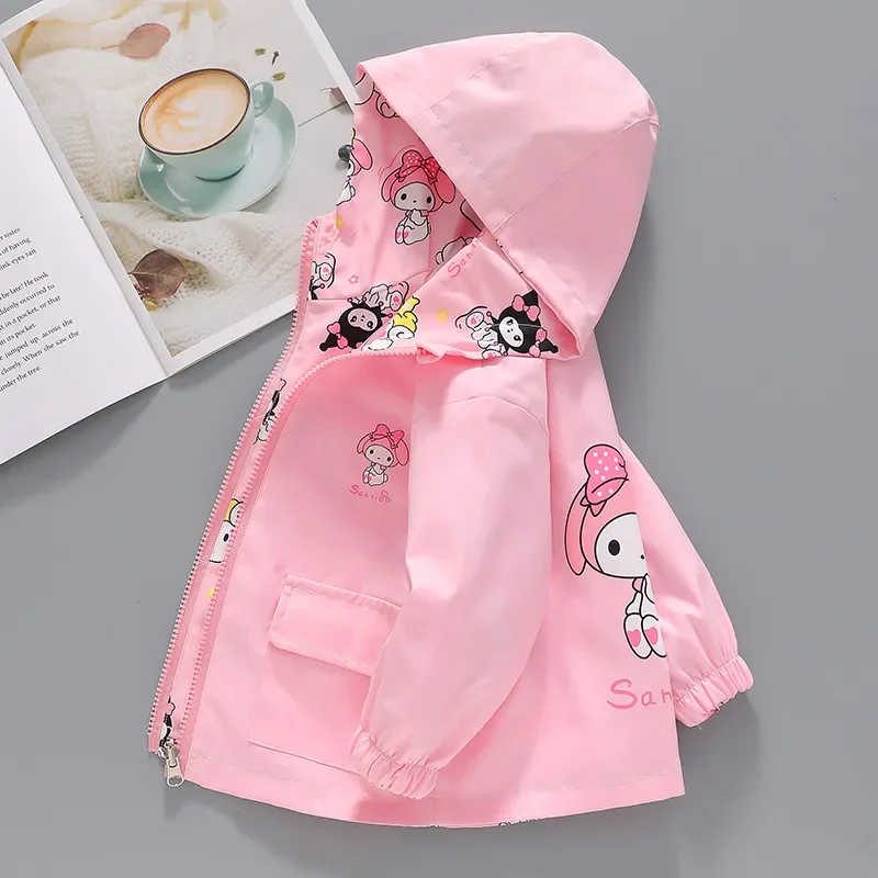 2024 Spring Autumn Anime Sanrio Kuromi My Melody Baby Girls Jacket Fashion Children Cartoon Double-Sided Printed Hooded Coats