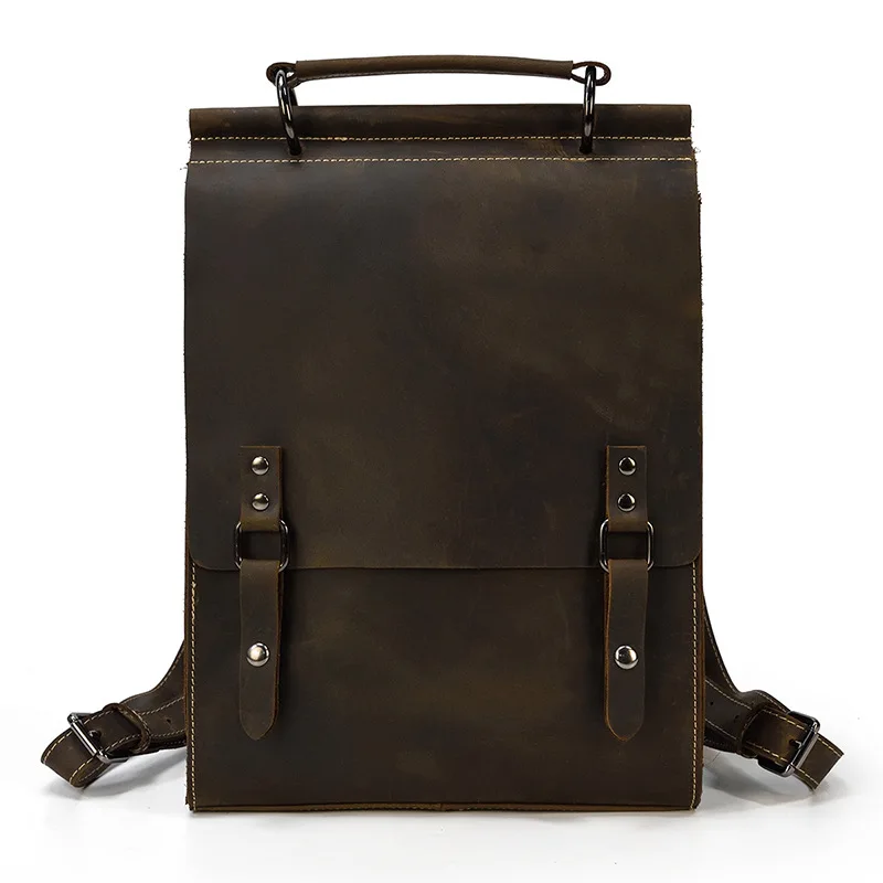 

High Fashion Men Women Backpack Genuine Leather Daypack for Male Female Bagpack School Bags Dark Red Brown Travel Backpack