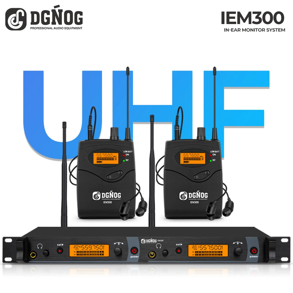 

2 Channel Wireless In-Ear Monitoring System DGNOG IEM300 40 Adjustable UHF Frequencies 300ft IEM Stage Return for Vocalist Bands