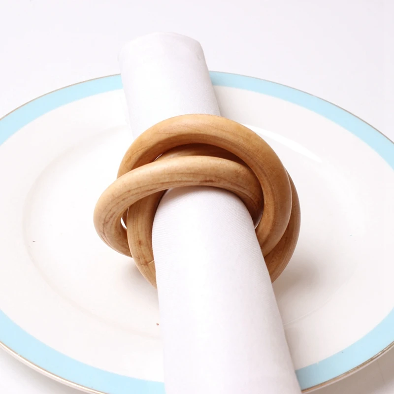 ナプキンリング 4 個の木製ナプキンリング、マクラメナプキンバックル用の木製サークル、ナプキンリング