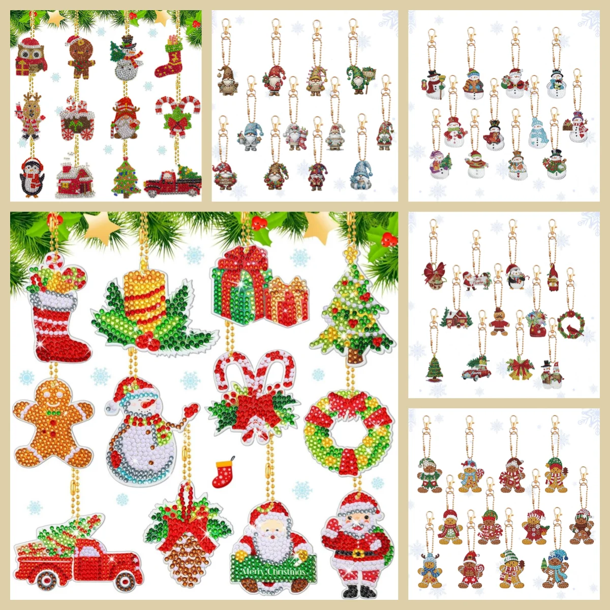12 DIY-Schlüsselanhänger-Sets mit Diamant-Kunstmalerei zum Selbermachen, Weihnachts-Schlüsselanhänger-Dekorationen aus Kristall
