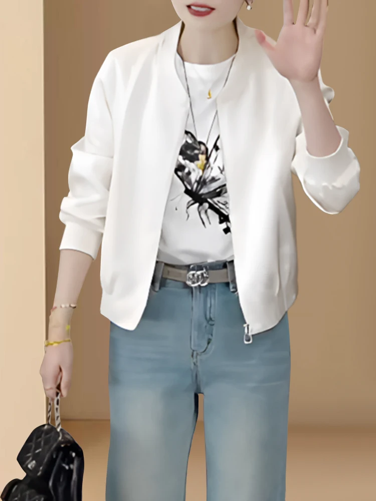 

Spring Autumn 2026 Ladies Embroidered Baseball Jacket Short Casual Open Cardigan Slimming Top Trendy Women's Fashion