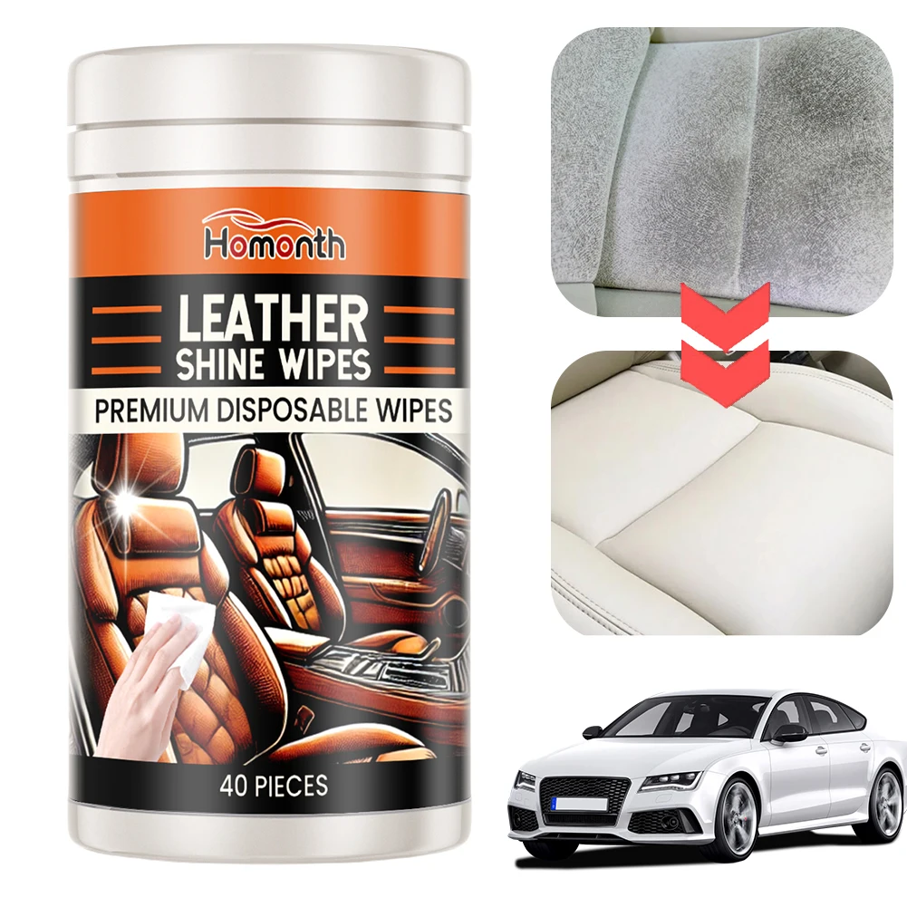 40PCS Car Interior Cleaning Wet Wipes Leather Cleaner Wipes Disposable Sofa Leather Refurbished Steering Cleaning for Seat Shoes