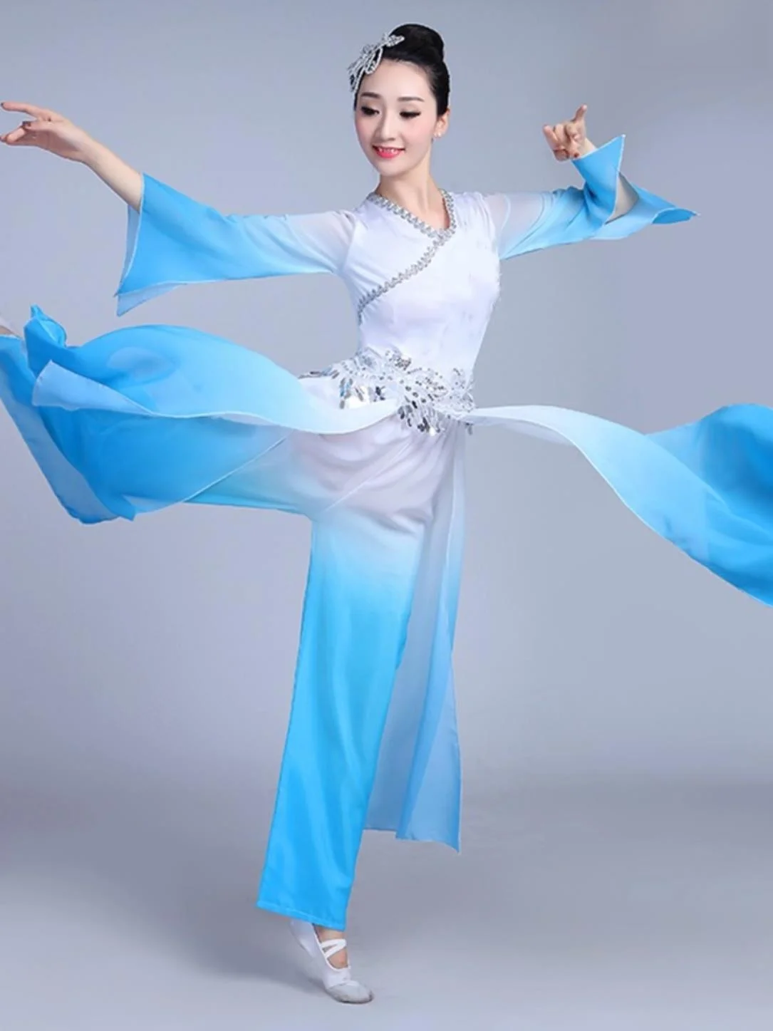 

Ele Classical Dance Performance Costume Women's National Dance Outfit Yangge Suit Practice orm Fan Dance Skirt