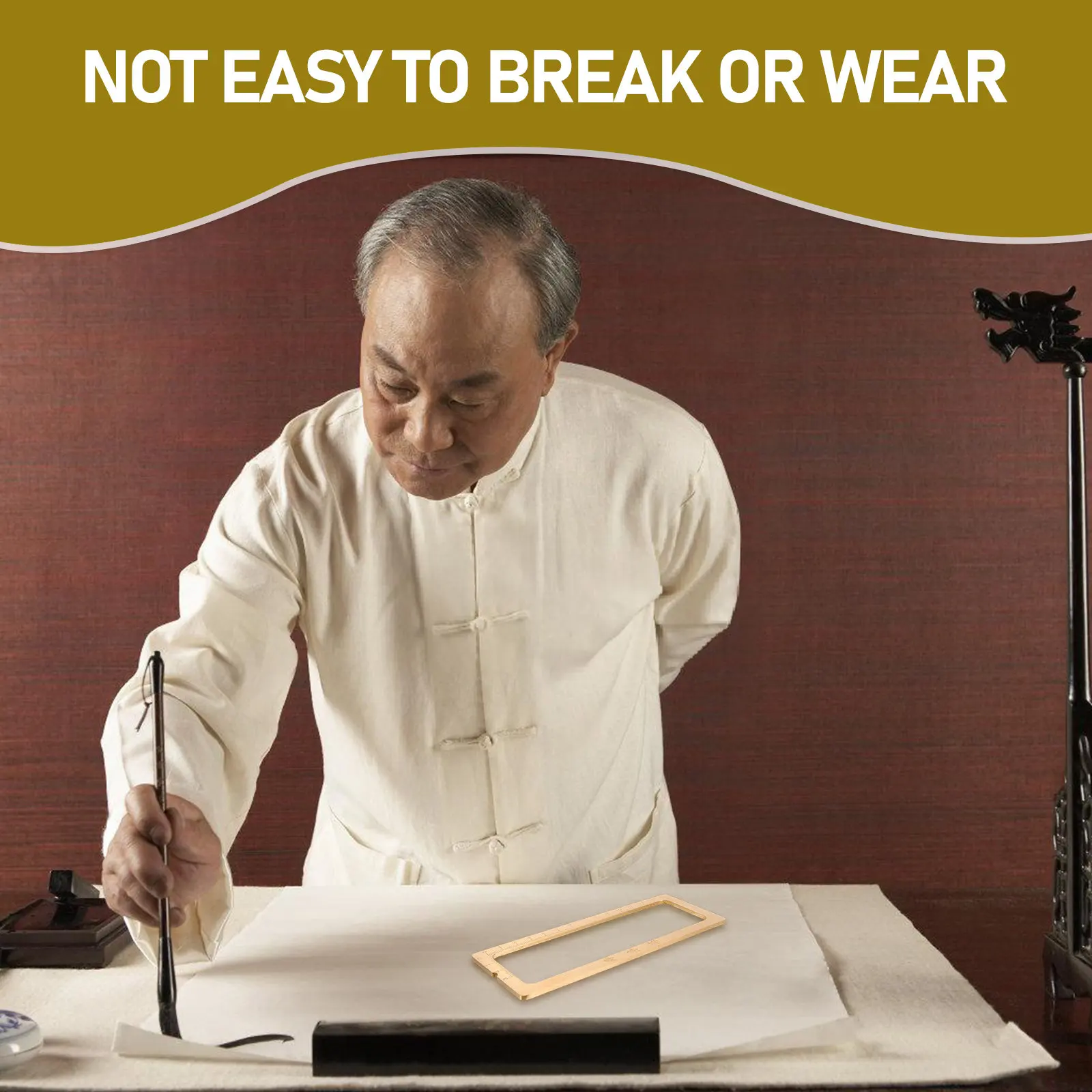 

Прямоугольный латунный пресс-папье для каллиграфии с китайской каллиграфией, утяжеленный, с разметкой для письма, подставка для кистей, для офиса и учебы