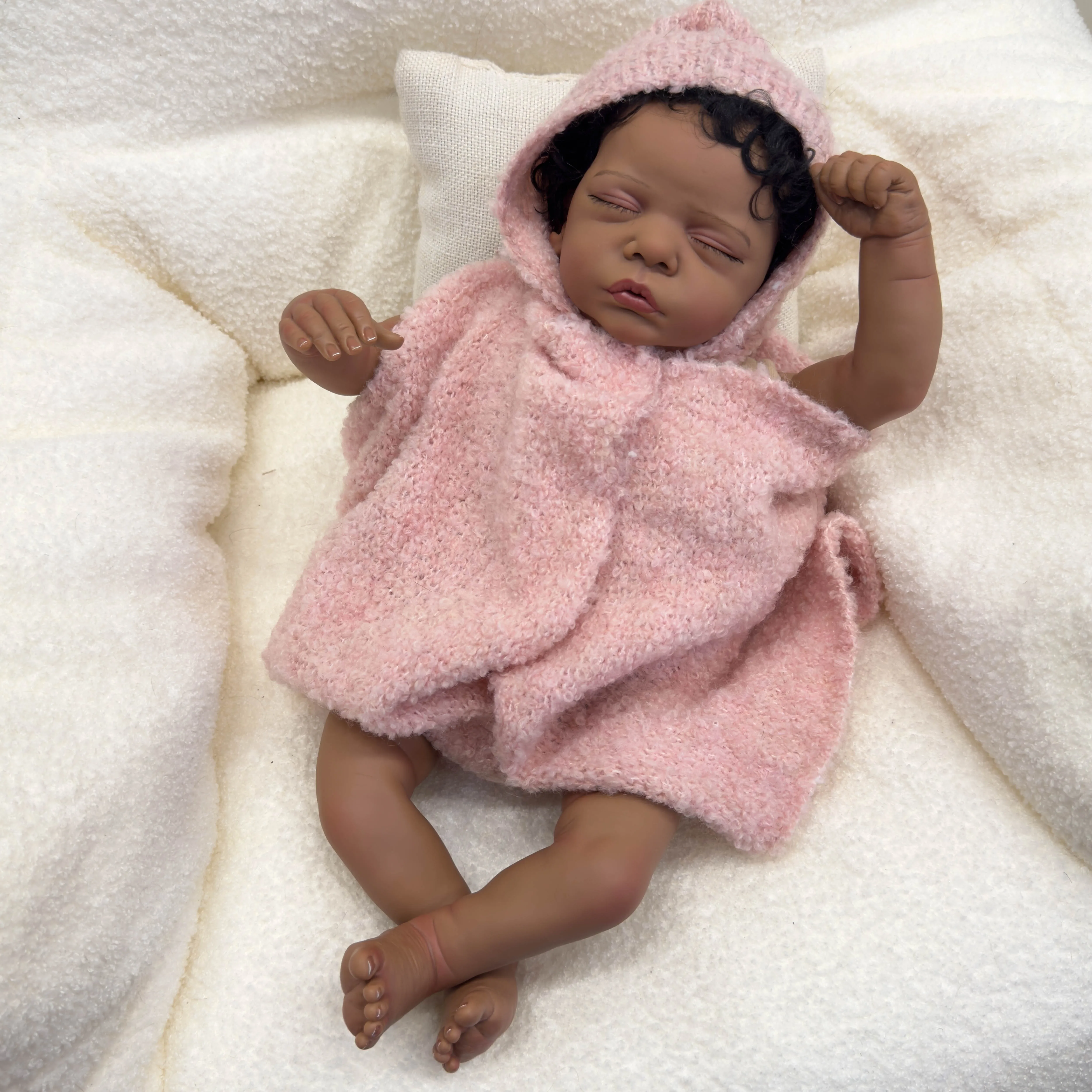 NPK 18inch Reborn Baby Doll Romy Newborn Lifelike Soft Touch Cuddly Dark Skin Multiple Layers Painting with Hand Root Hair
