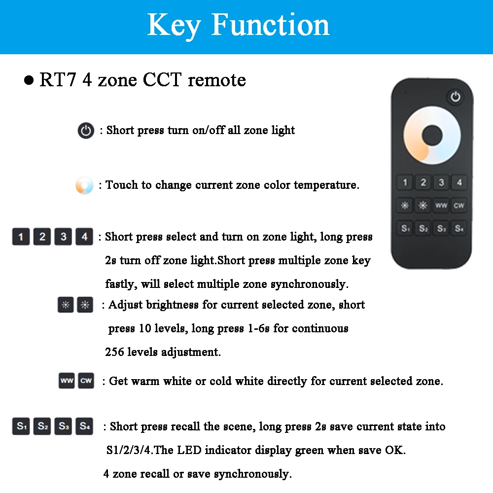 V2 CCT LED ściemniacz podwójny kolorowy pasek LED zestaw ściemniania bezprzewodowy 2.4G RF pilot zdalnego sterowania RT7 4 strefy 12V 24V do