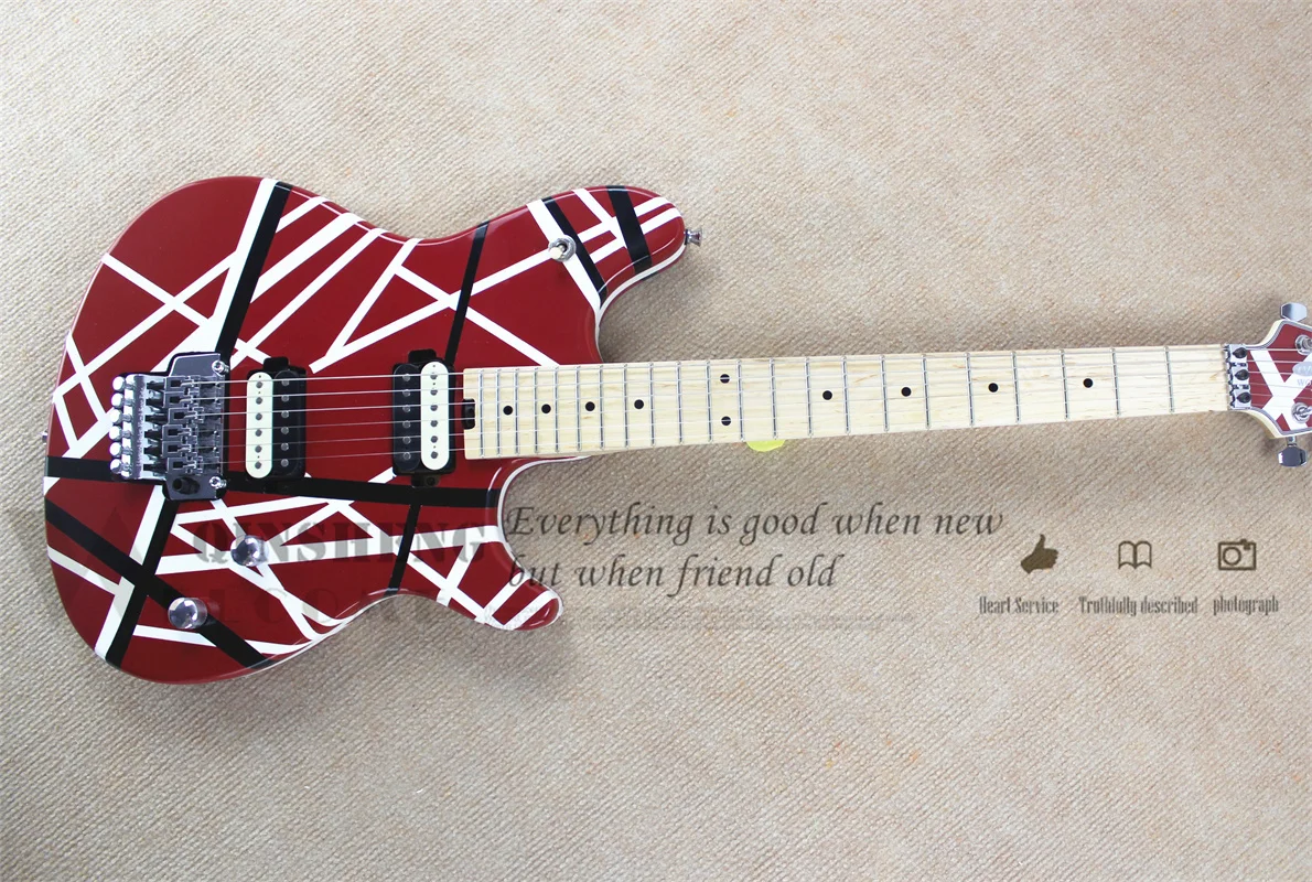 

Classic Electric Guitar, Wof Guitar, Red White Stripes Body,Tremolo Bridge VH Guitar Maple Neck