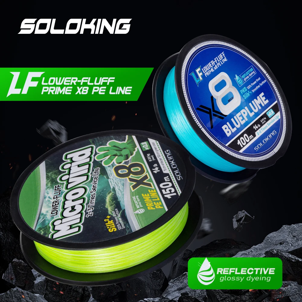 SOLOKING 100 m/150 m geflochtene Angelschnur, X8-Stränge, superglatte PE-Schnur, Multifilament, 12 lb-40 lb, Angelschnur für frisches Salzwasser