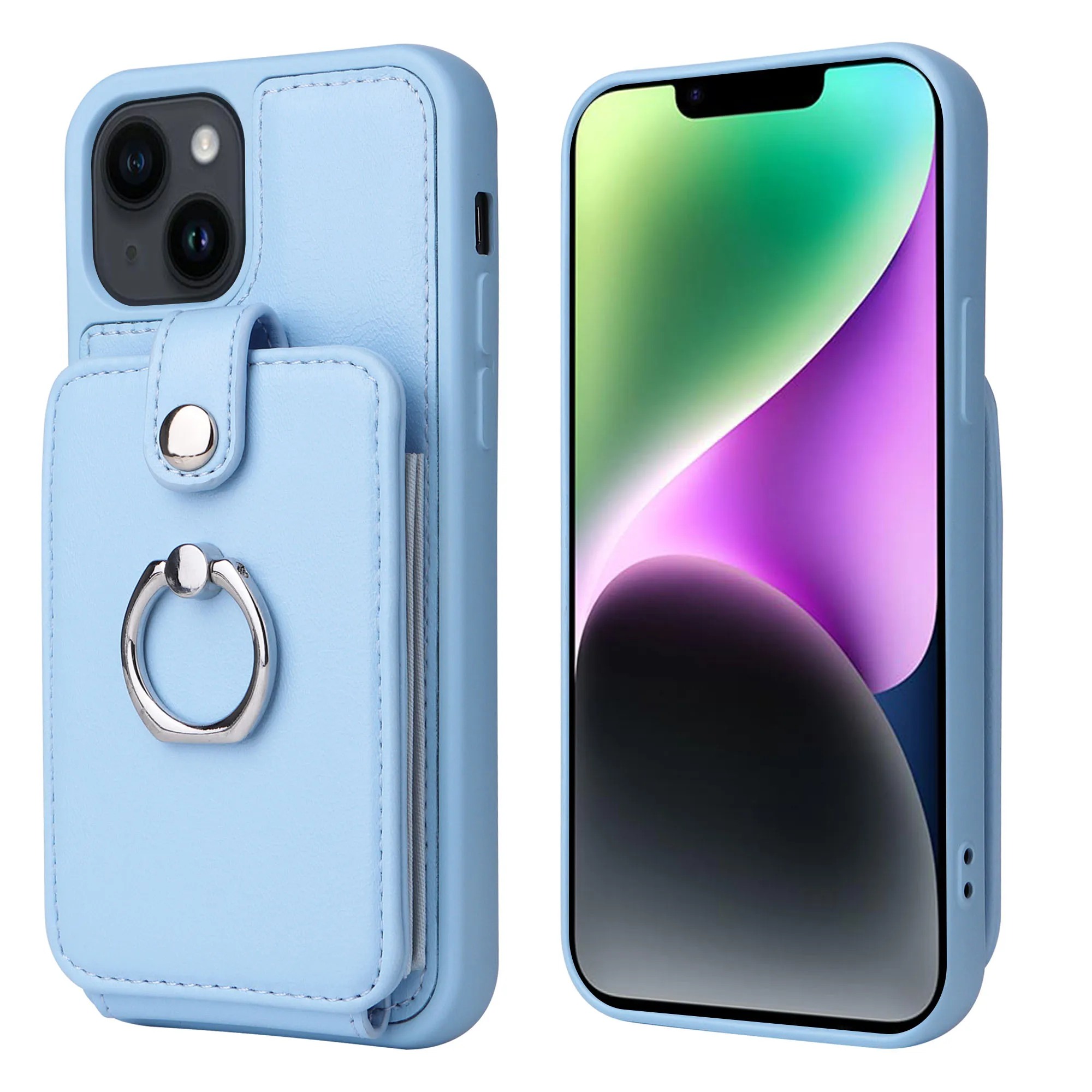 Ring Leather Wallet with Card Holder Phone Case for IPhone 15 14 13 12 11 Pro XR XS Max 8 7 Plus Protective Shockproof Cover